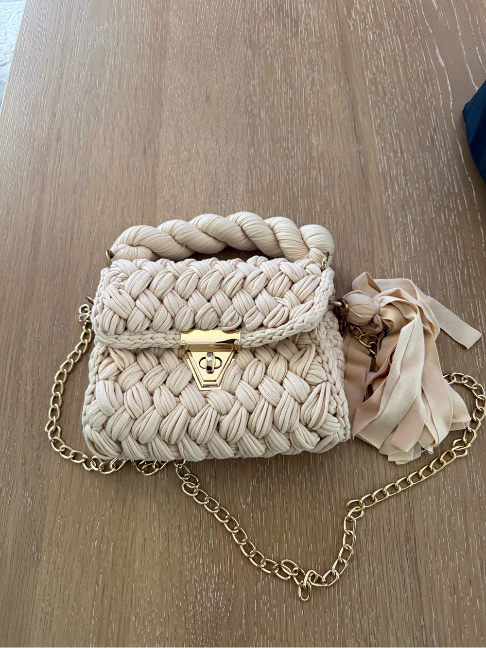 ASOS Cream Woven Crossbody Bag with Gold Chain - Picture 1 of 1